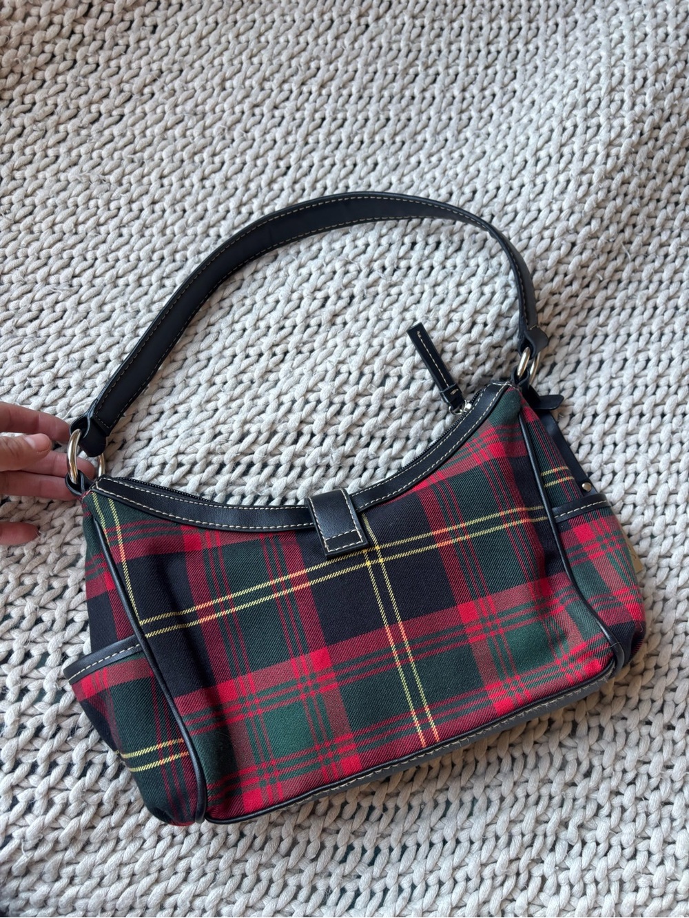 Chaps Red & Green Tartan Shoulder Bag with Black Trim - Picture 5 of 6